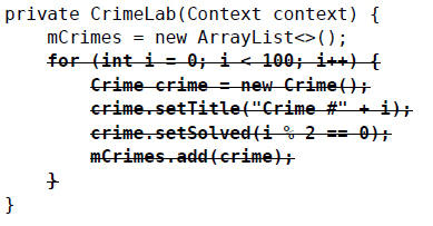 在CrimeLab.java中，刪除生成隨機crime記錄的代碼